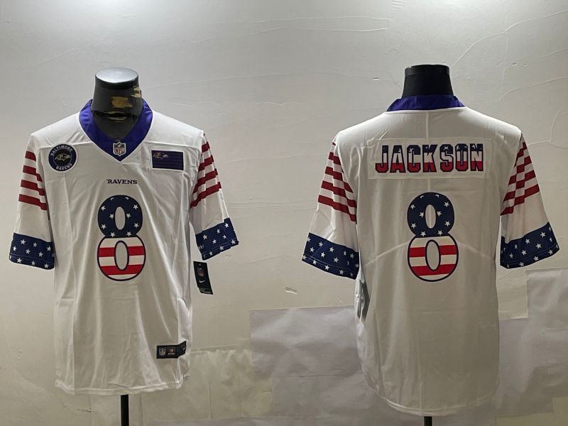 Men Baltimore Ravens #8 Jackson White National Flag 2024 Nike Limited NFL Jersey style 2